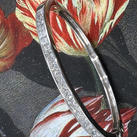 14K White Gold Princess Cut Diamond Bangle Bracelet - Picture 13 of 15